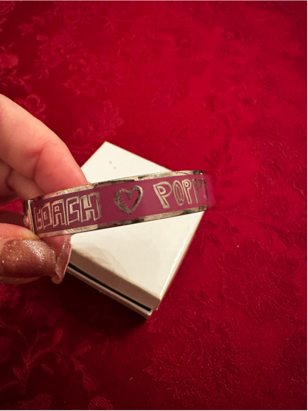 Coach Poppy Dark Pink & Silver Bangle Bracelet